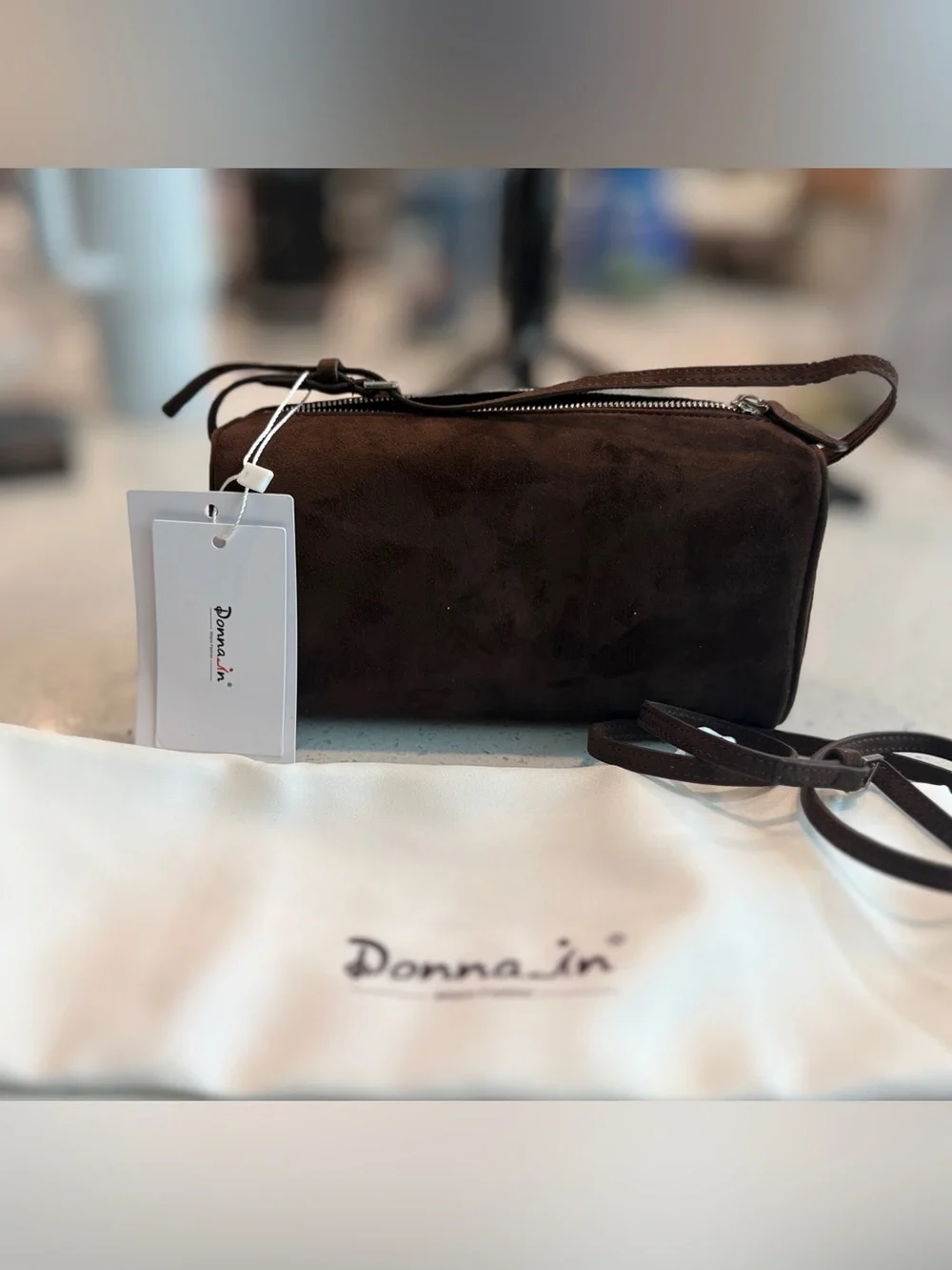 Donnain Premium Suede Leather Crossbody Purse Coffee brown